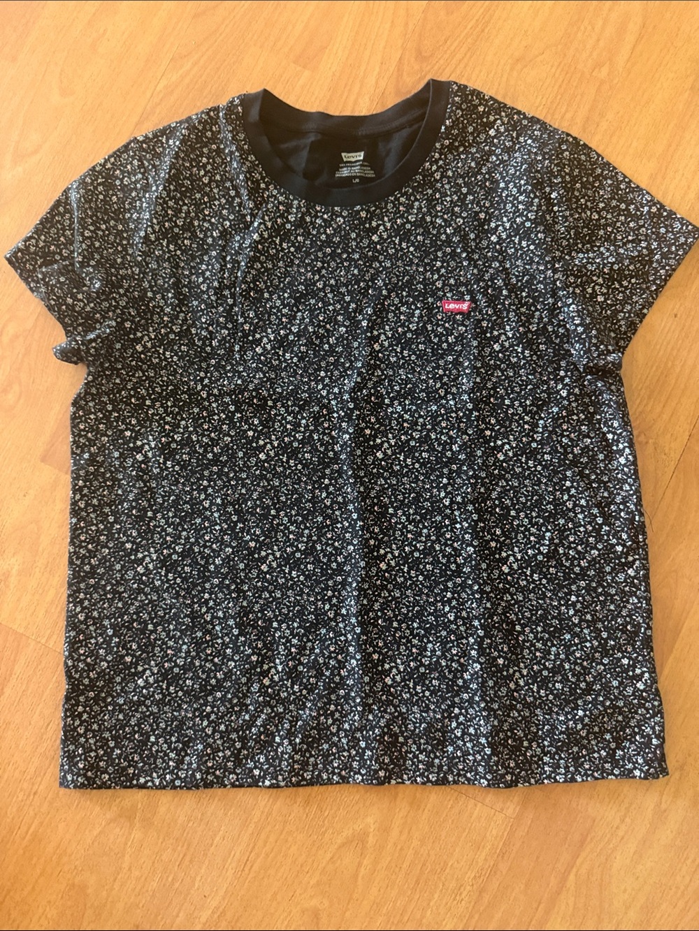 Levi's Black Floral Tee with Pink Logo Patch